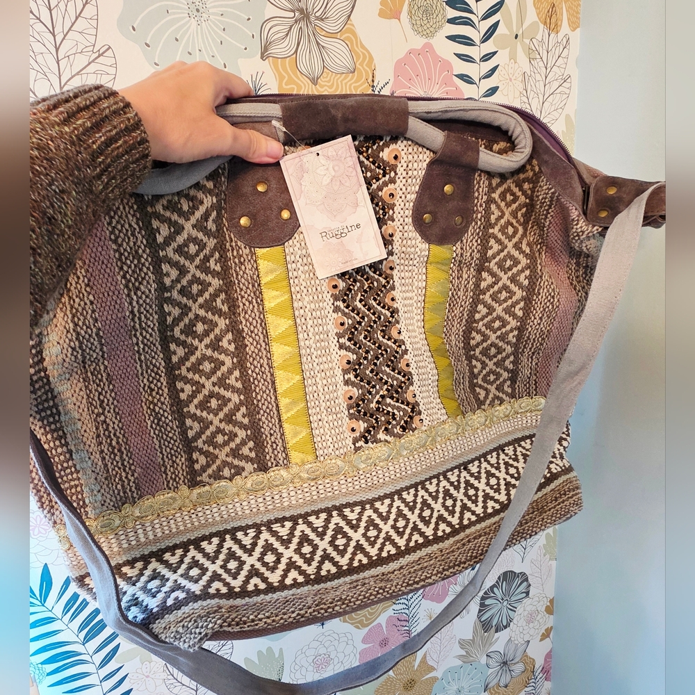 Large Boho Chic Cotton And Suede Leather Overnight/Travel Bag